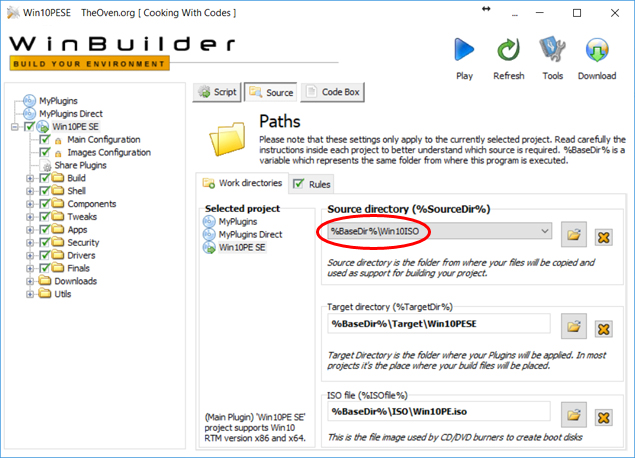 WinBuilder Pfadeinstellungen